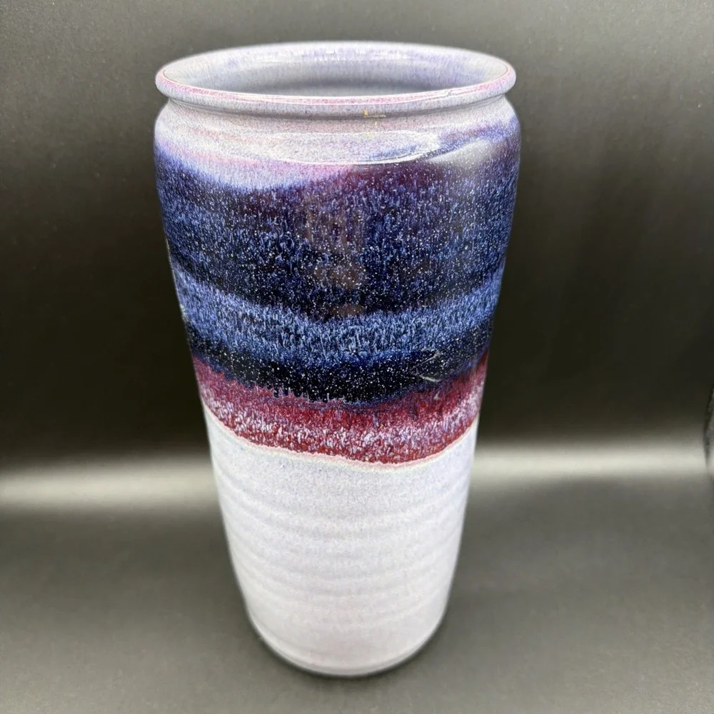 Handmade BRUNING POTTERY Vase Studio Art Ceramic Stoneware Drip Glaze Vase 10.5